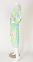 1980s Floral Silk Jersey Dolman Sleeve Dress
