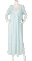 1980s NWT Lace & Aqua Floral Jacquard Nightgown