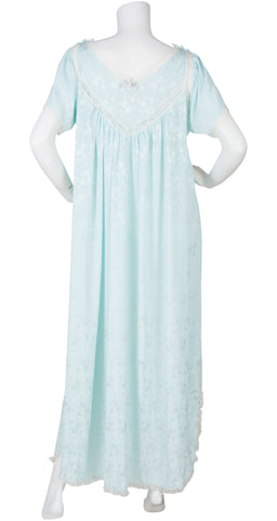 1980s NWT Lace & Aqua Floral Jacquard Nightgown