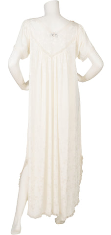 1980s NWT Cream Lace & Floral Jacquard Nightgown