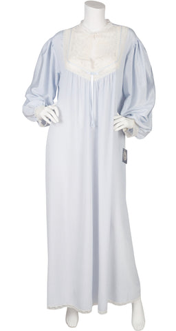 1980s NWT Lace & Pastel Blue Balloon Sleeve Nightgown