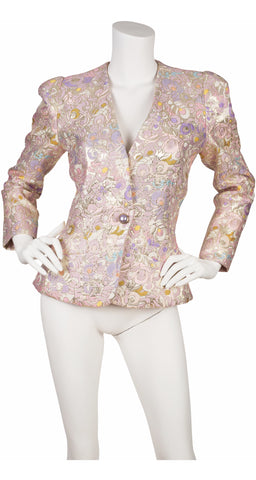 1980s Peacock Feather Pastel Metallic Brocade Blazer