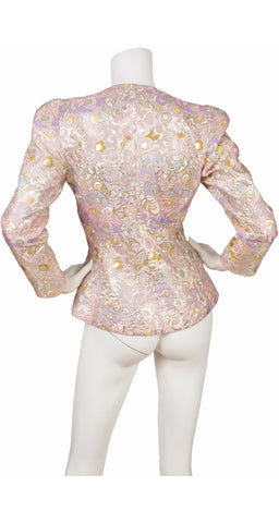1980s Peacock Feather Pastel Metallic Brocade Blazer