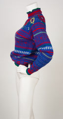 1980-81 F/W Floral Blue Wool Pullover Sweater