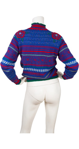 1980-81 F/W Floral Blue Wool Pullover Sweater