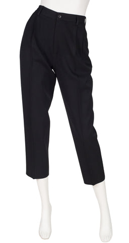 1970s Black Wool High-Waisted Straight-Leg Trousers