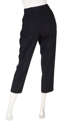 1970s Black Wool High-Waisted Straight-Leg Trousers