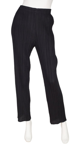 1990s Black Pleated Straight-Leg Pants