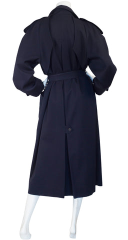1980s Navy Blue Wool Double-Breasted Trench Coat