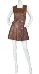 1960s Mod Brown Leather Mini Dress