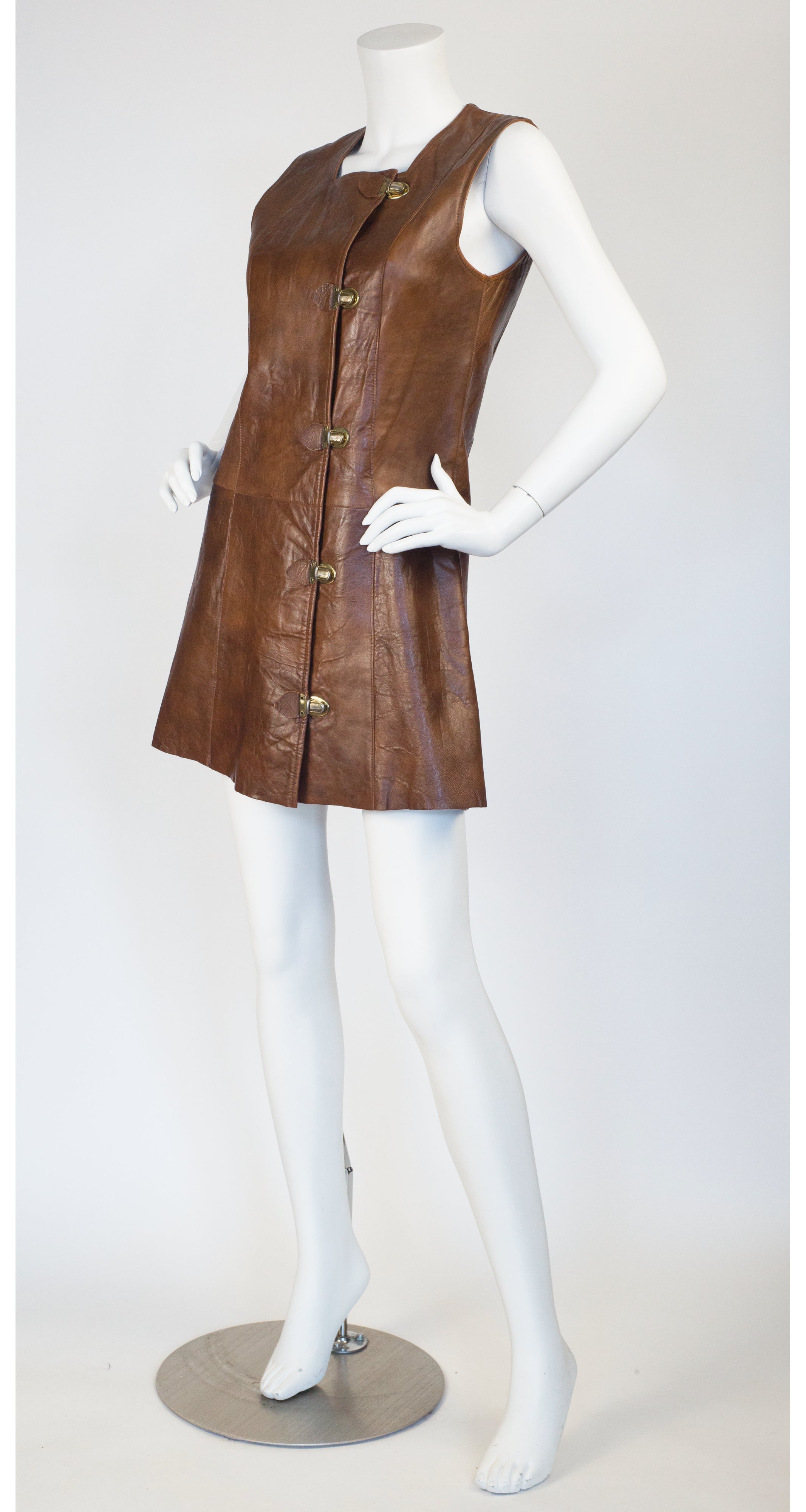 1960s Mod Brown Leather Mini Dress