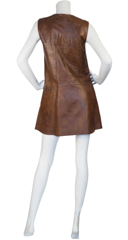 1960s Mod Brown Leather Mini Dress