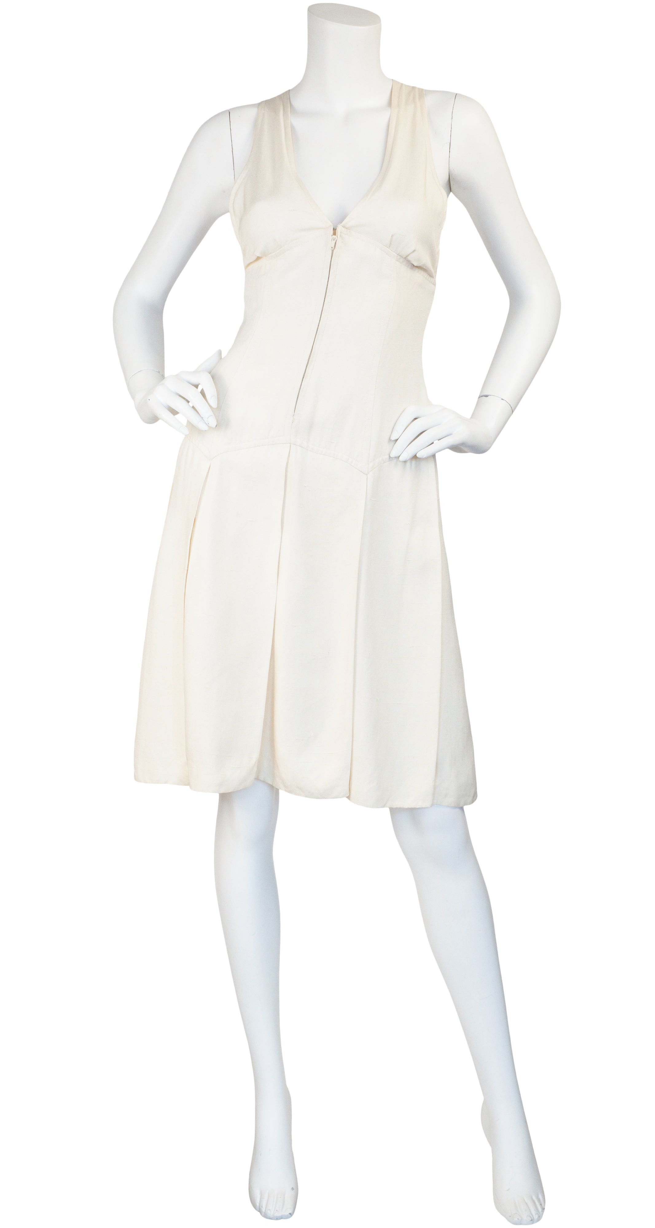 1973 S/S Runway Cream Raw Silk Tennis Style Dress