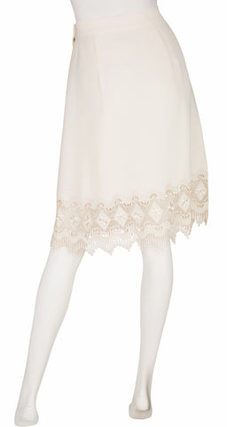1990s Cream Crepe Lace Hem Pencil Skirt