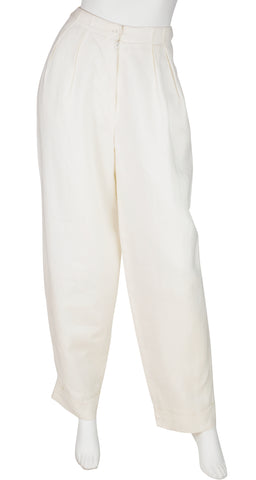 1980s White Linen High-Waisted Cuffed Trousers