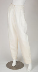 1980s White Linen High-Waisted Cuffed Trousers
