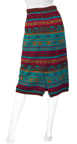 1980s Geometric Wool Knit High-Waisted Skirt