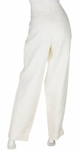 1980s White Linen High-Waisted Cuffed Trousers