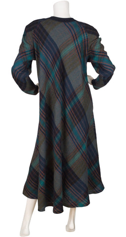 1980s Plaid Wool Long Sleeve Tent Dress