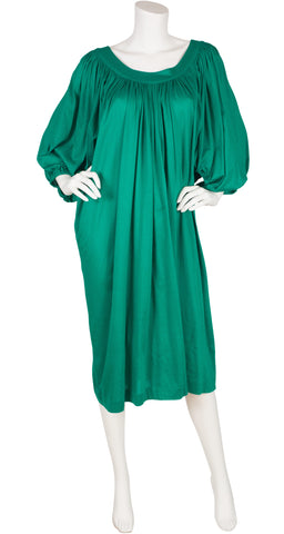 1980s Green Cotton Jersey Balloon Sleeve Dress