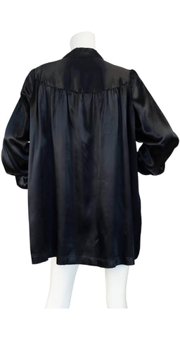 1930s Embroidered Black Satin Rayon Bed Jacket