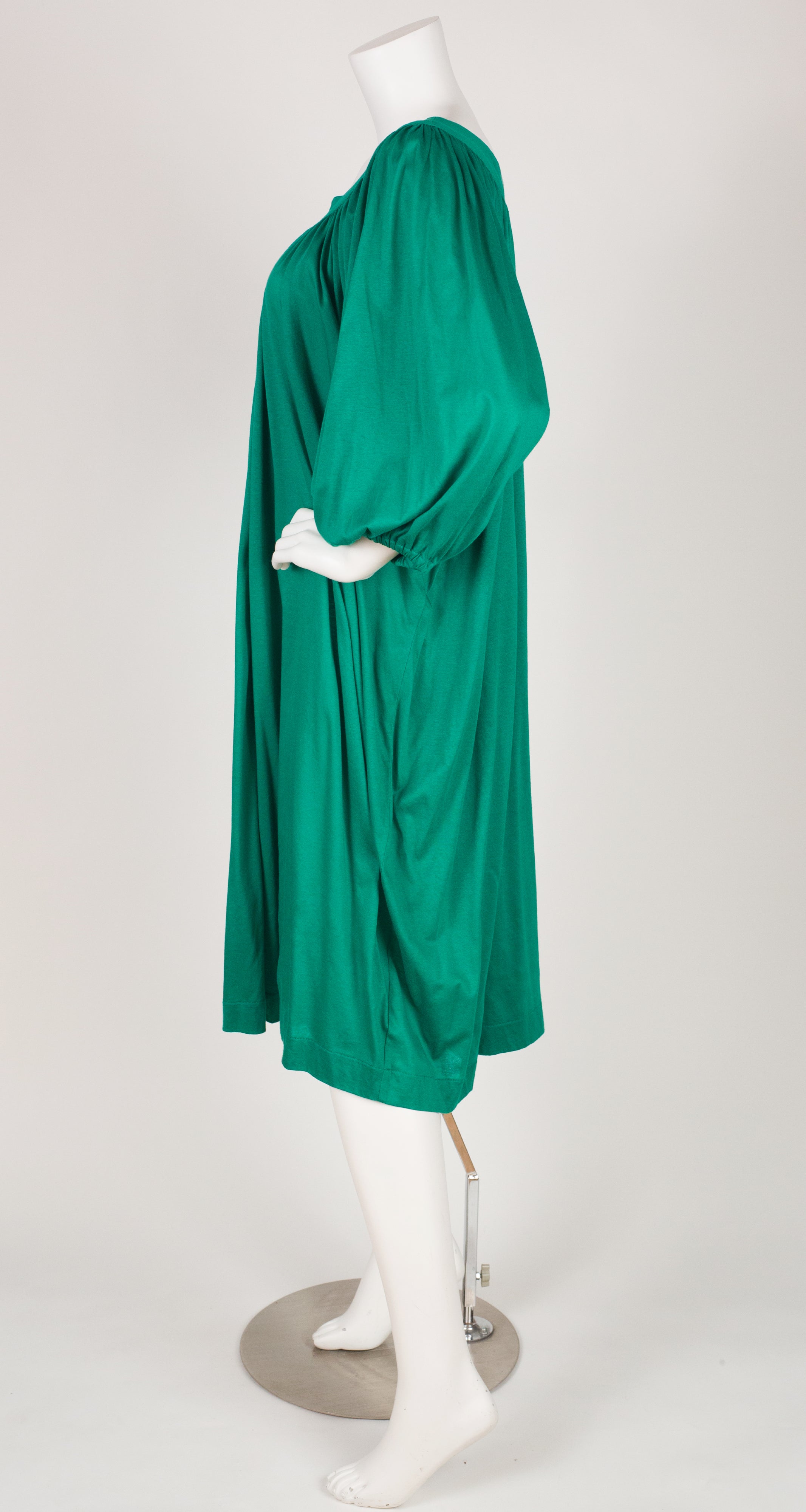 1980s Green Cotton Jersey Balloon Sleeve Dress