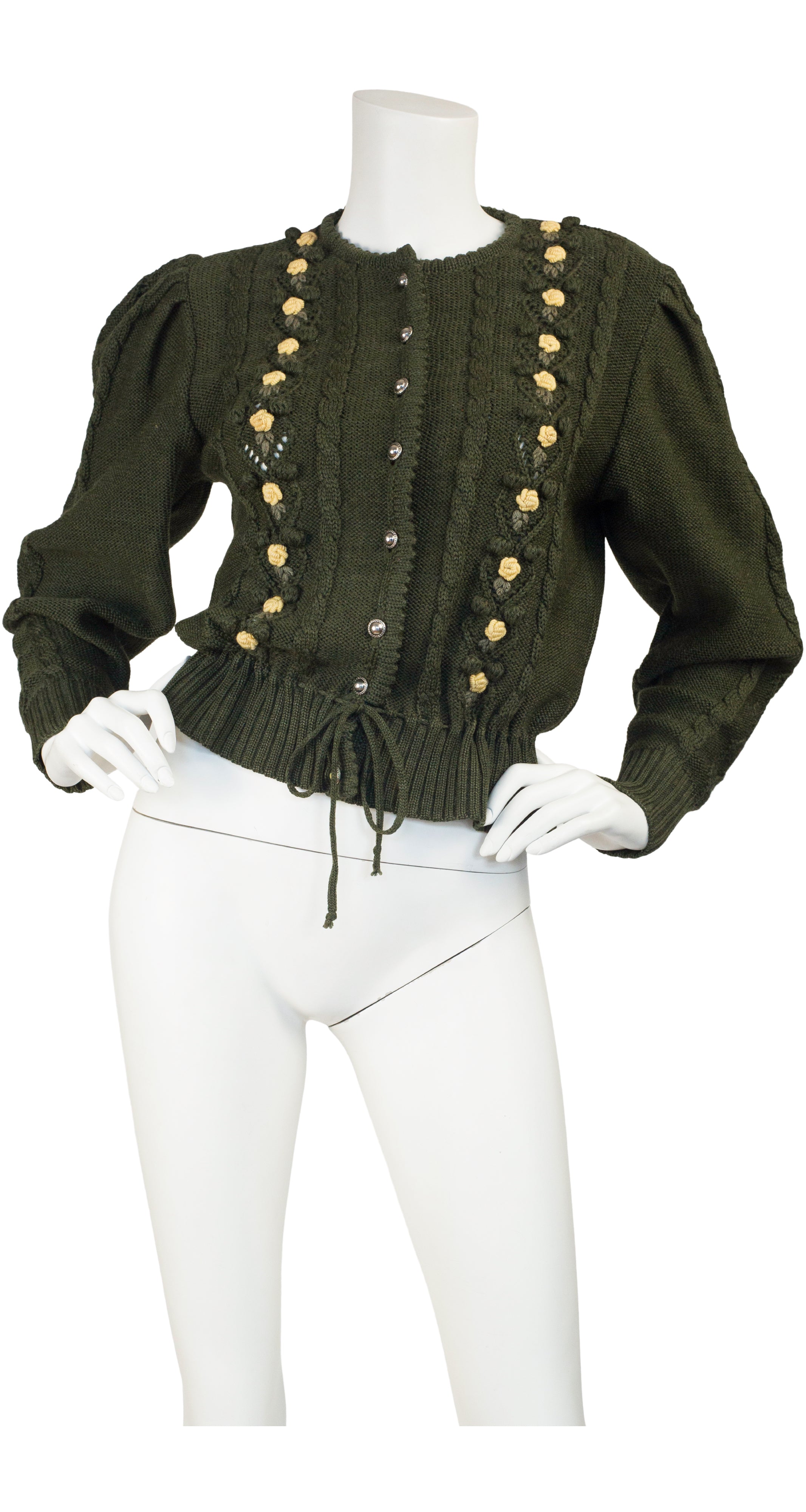 1970s Austrian Folk Green Wool Cardigan