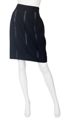 1990s Black Satin Tuxedo Stripe Wool Pencil Skirt