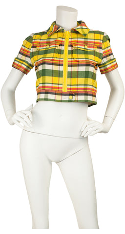 1970s Hyberbole Numbered Plaid Cropped Jacket