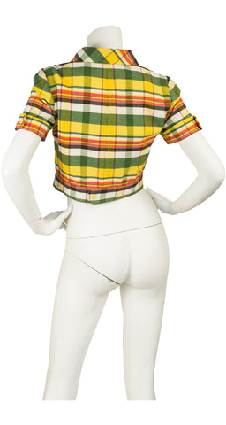 1970s Hyberbole Numbered Plaid Cropped Jacket
