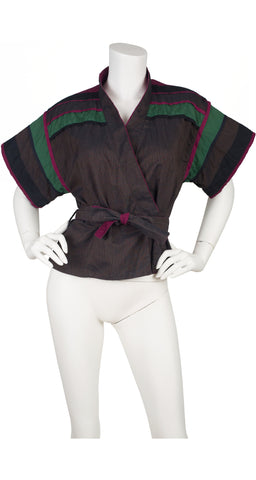 1982 S/S Runway Pinstripe Cotton Wrap Top