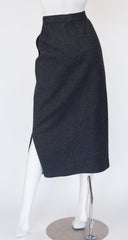1980s Navy Blue Wool Panel Jacket & Skirt Suit