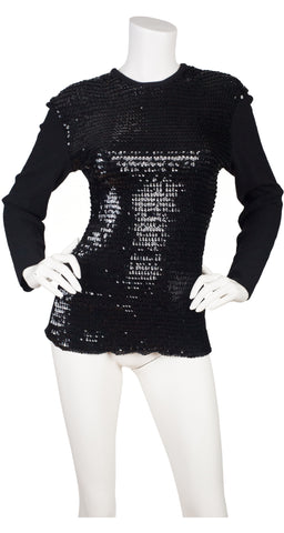 1980s Black Sequin & Wool Pullover Sweater