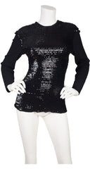 1980s Black Sequin & Wool Pullover Sweater