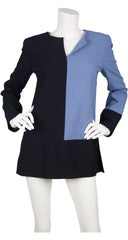 1990s Black & Periwinkle Colorblock Wool Tunic Top
