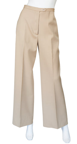 1970s Beige Wool High-Waisted Wide-Leg Trousers