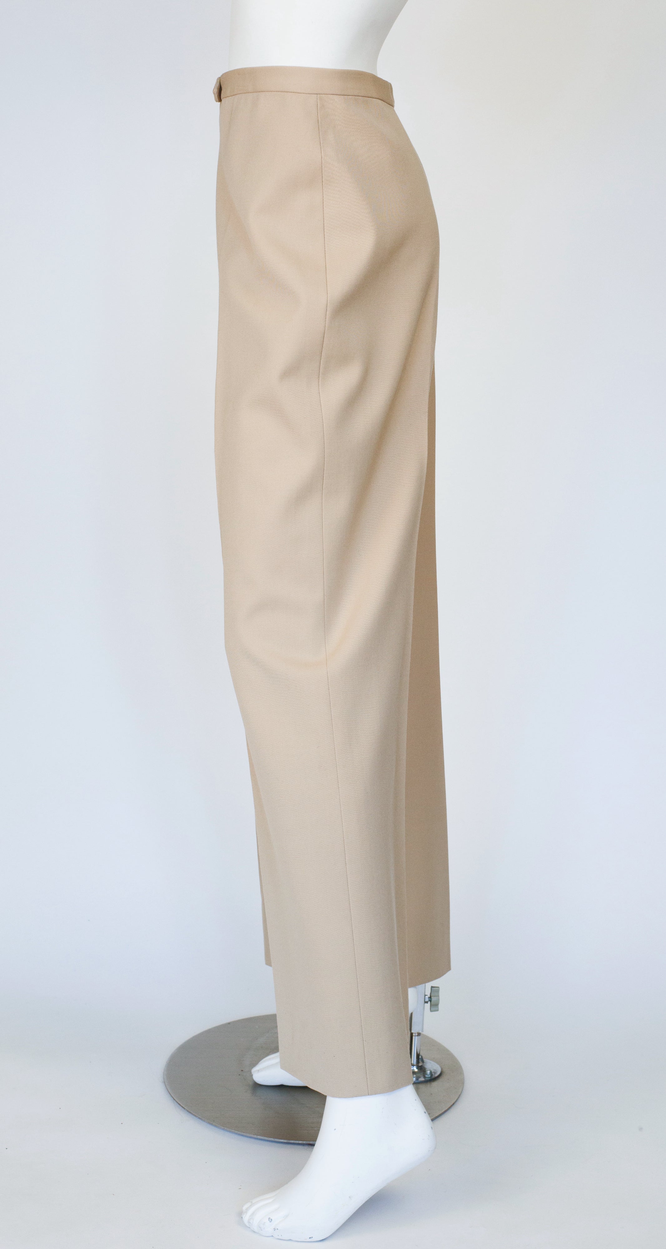 1970s Beige Wool High-Waisted Wide-Leg Trousers