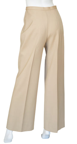 1970s Beige Wool High-Waisted Wide-Leg Trousers