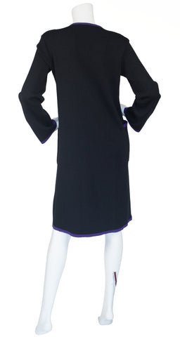 1970s Purple & Black Ribbed Wool Toggle Sweater
