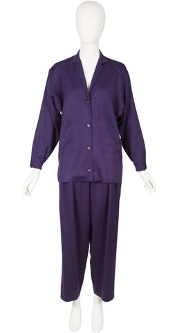 1980s Purple Wool Jacket & Trouser Suit