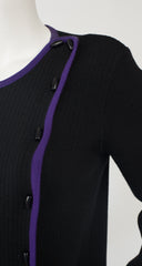 1970s Purple & Black Ribbed Wool Toggle Sweater