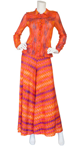c. 1973 Iconic Orange Zig-Zag Knit Palazzo Two-Piece Set