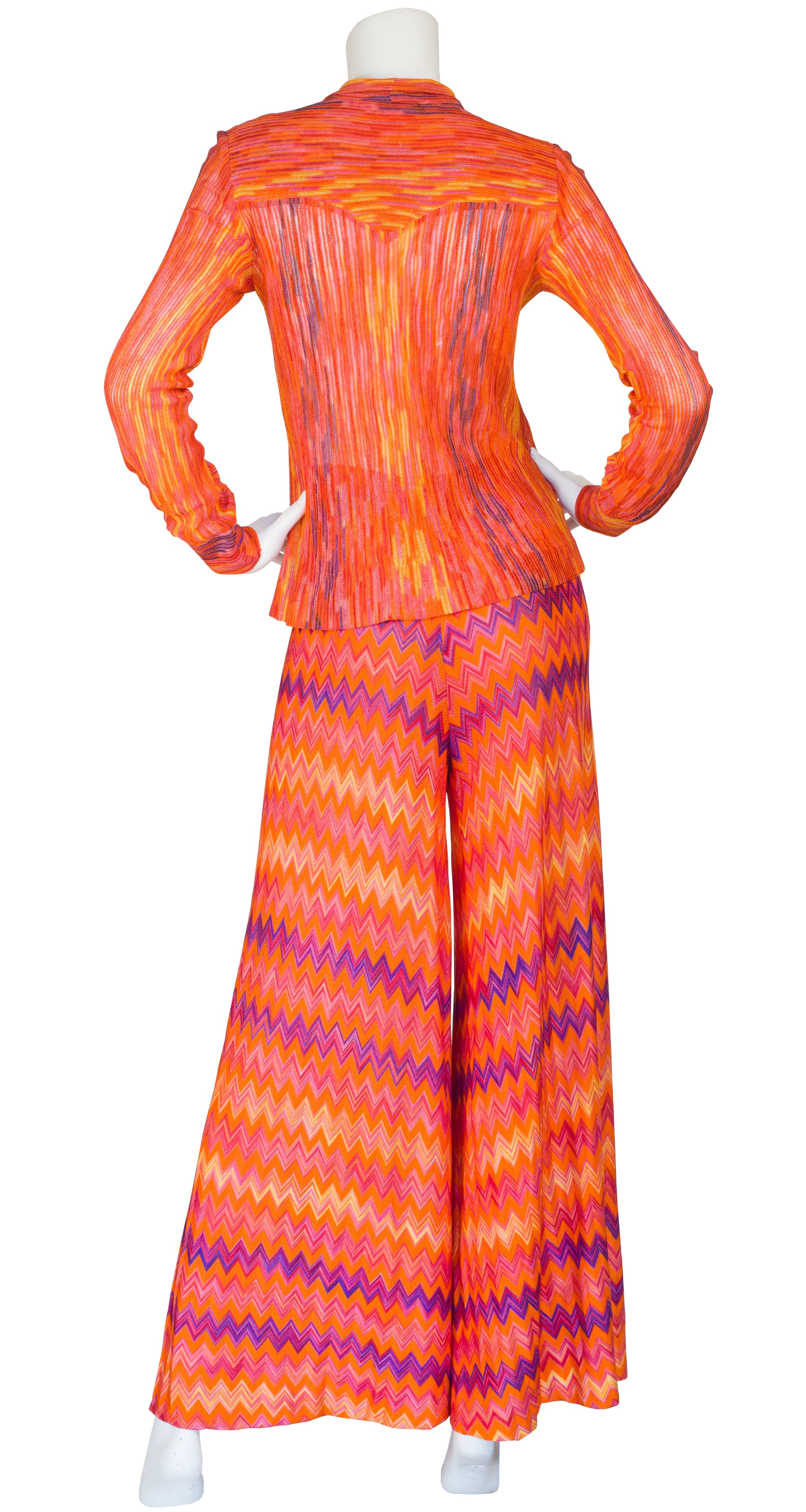 c. 1973 Iconic Orange Zig-Zag Knit Palazzo Two-Piece Set