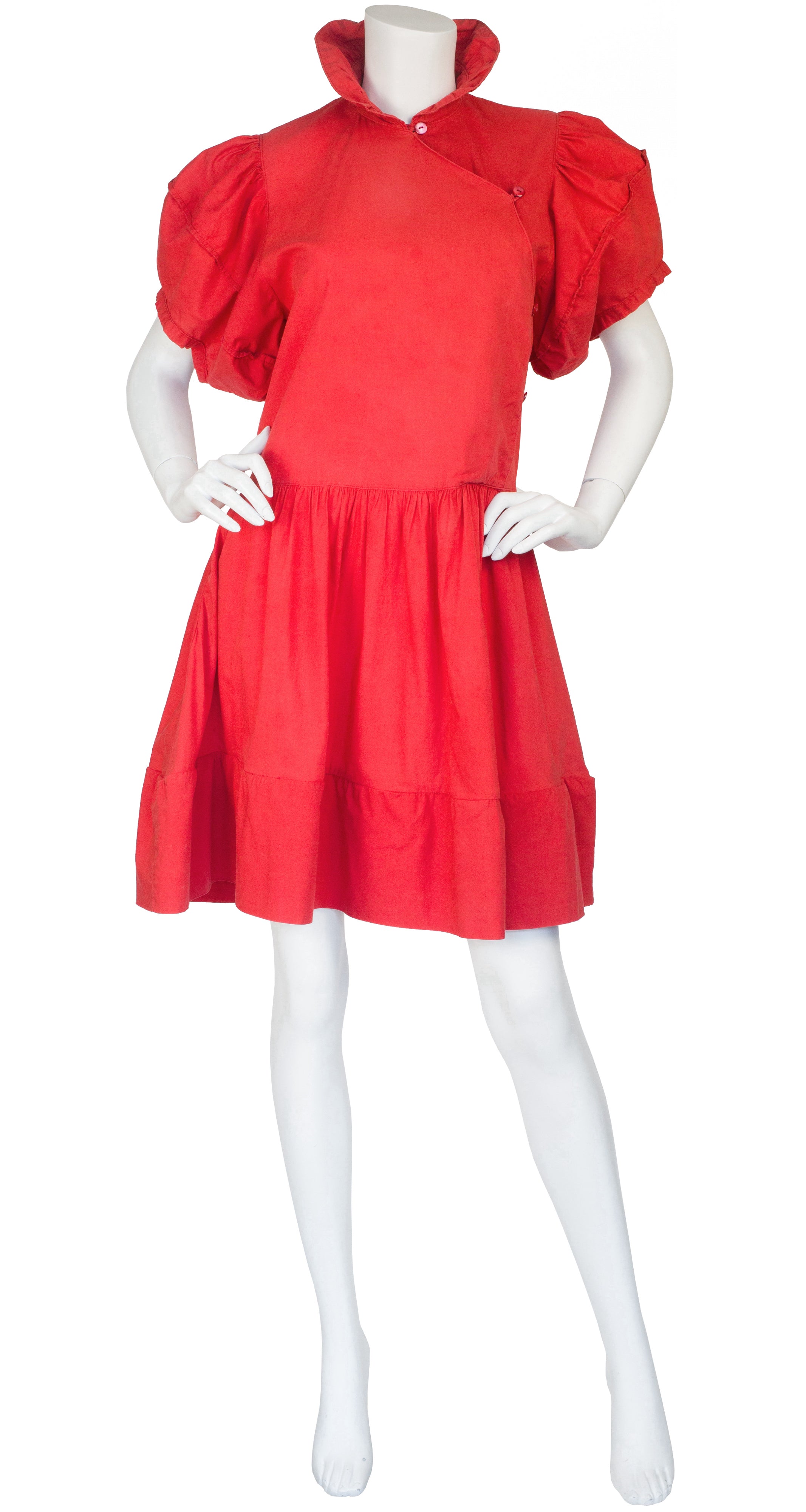 1981 Documented Red Cotton Puff Sleeve Dress