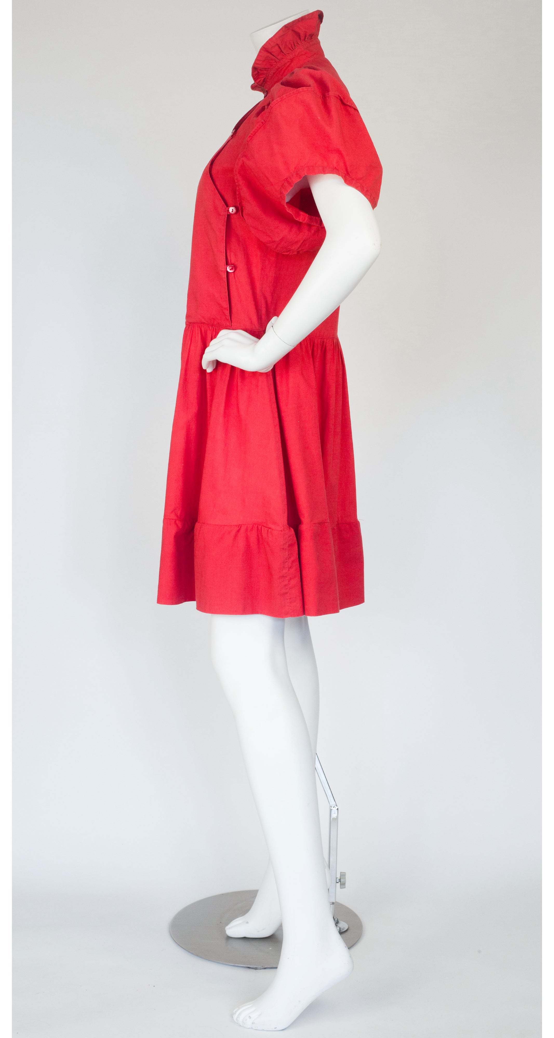 1981 Documented Red Cotton Puff Sleeve Dress