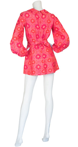 1960s Pink Thai Silk Balloon Sleeve Mini Dress