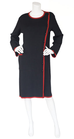 1970s Red & Black Ribbed Wool Toggle Sweater