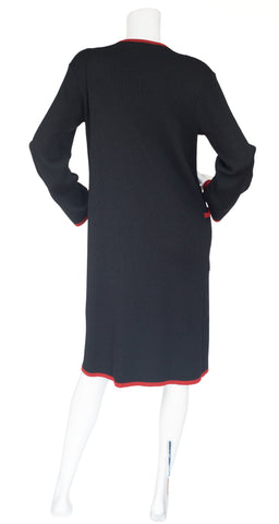 1970s Red & Black Ribbed Wool Toggle Sweater