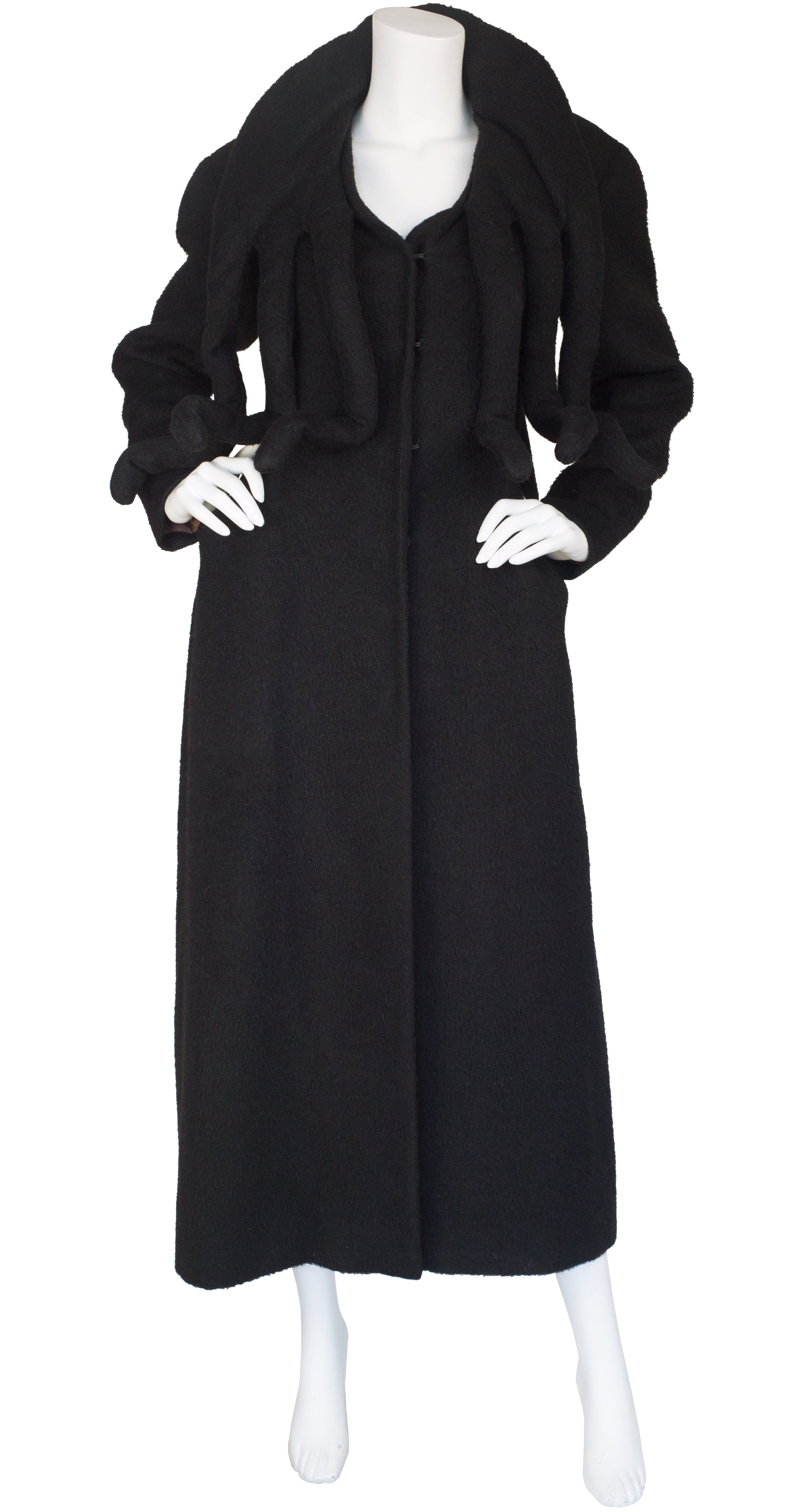 1980s Avant-Garde Tentacle Black Wool Coat