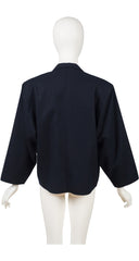 1980s Navy Blue Wool Box Cut Collared Jacket